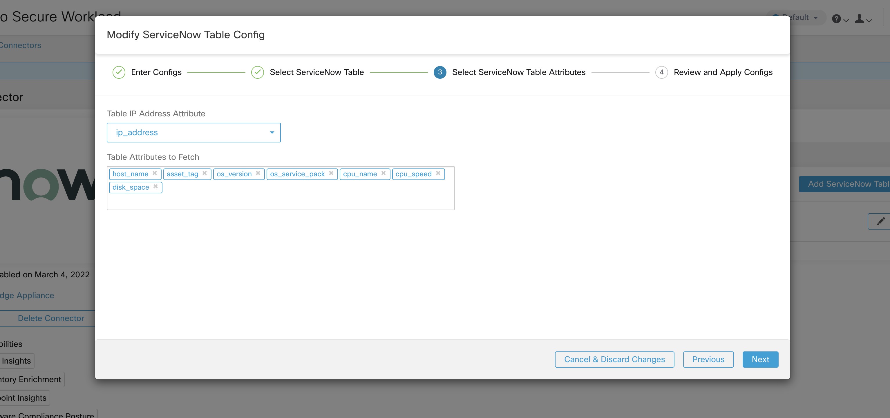 User selects the ip_address attribute, and other attribute in the table