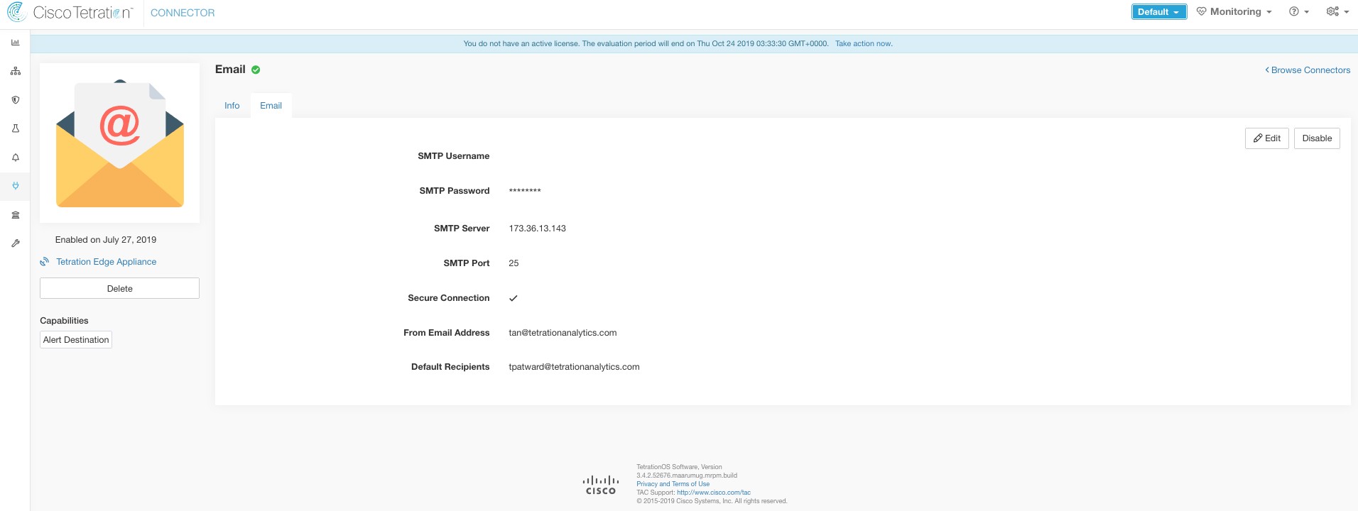 Sample configuration for Email Connector.