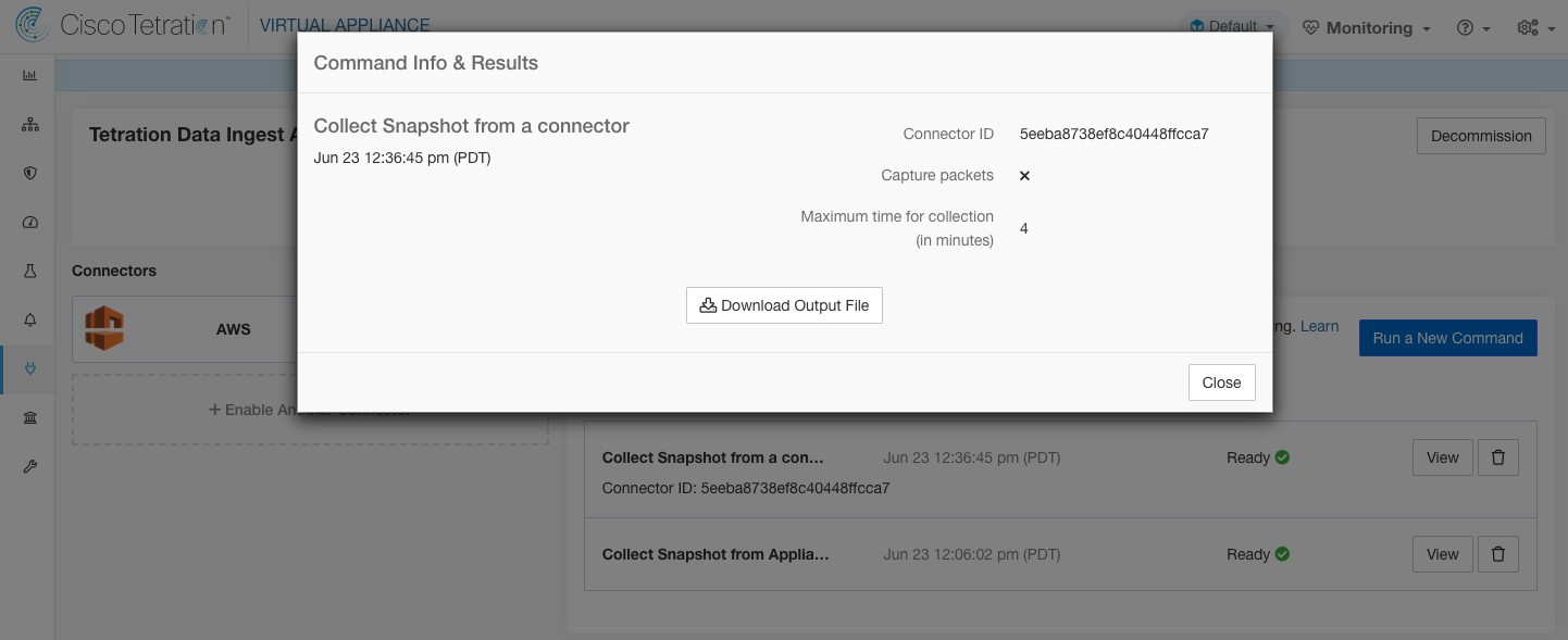 Collect snapshot from Secure Workload connector on designated connector ID