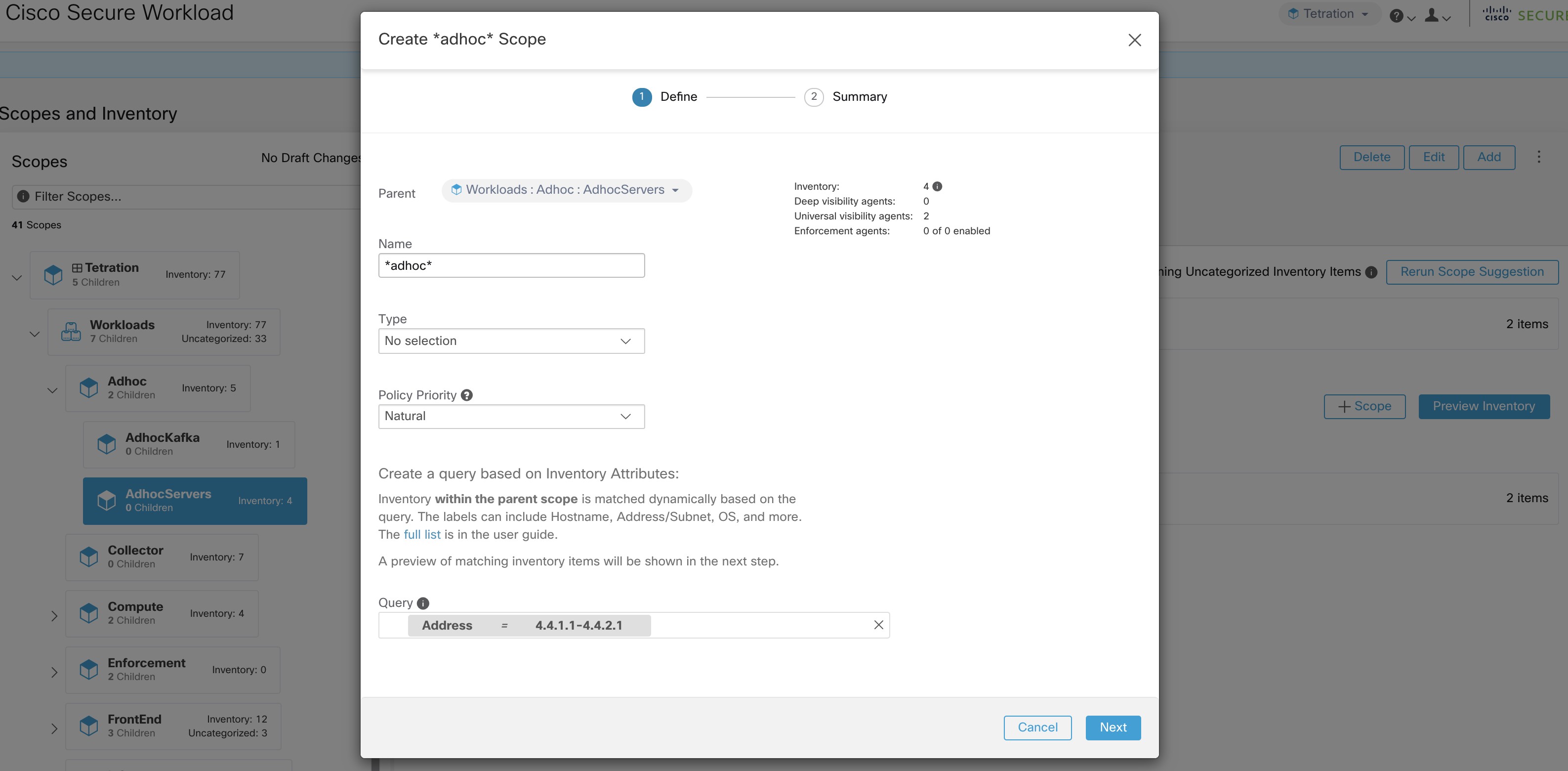 Example of scope suggestion edit window