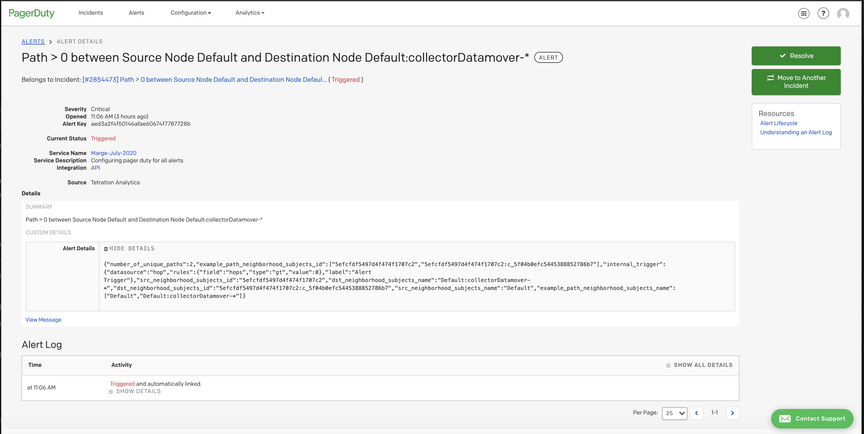 Example of a Secure Workload alert in PagerDuty