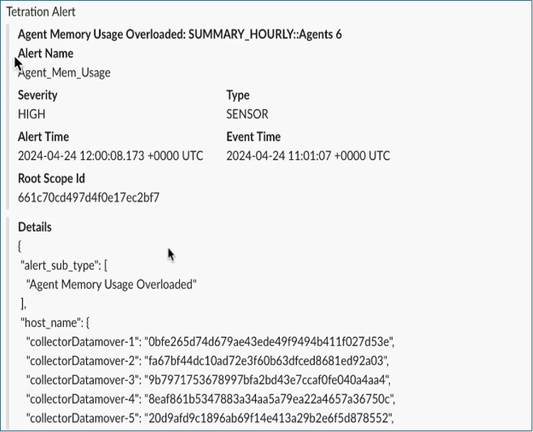 Example of a Secure Workload alert sent to slack channel